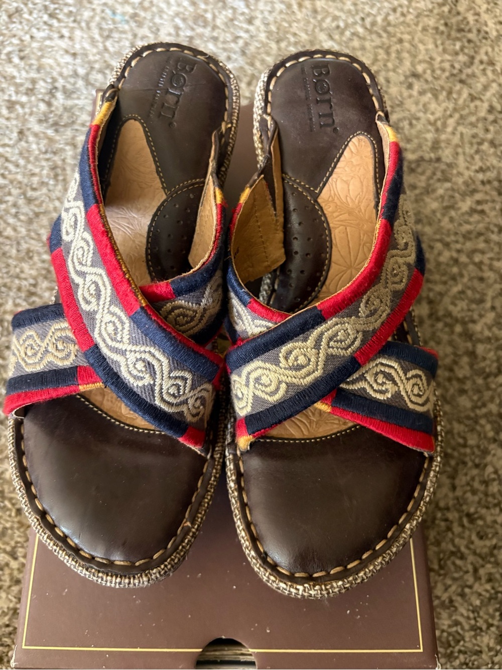 Born Women's Embroidered Strap Wedge Sandals